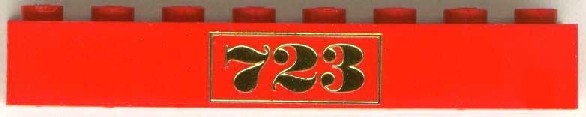 Brick 1 x 8 with Gold '723' Pattern (Embossed)