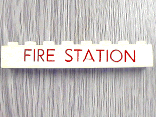 Brick 1 x 8 with Red 'FIRE STATION' Thin Pattern