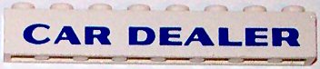 Brick 1 x 8 with Blue 'CAR DEALER' Pattern