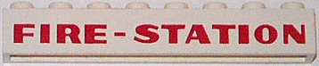 Brick 1 x 8 with Red 'FIRE-STATION' Bold Pattern