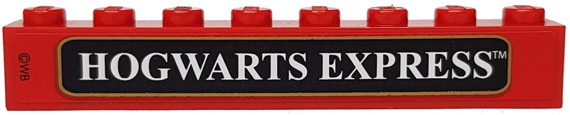 Brick 1 x 8 with White 'HOGWARTS EXPRESS' on Black Background with Gold Border and '&copy;WB' Pattern (Sticker) - Set 4708