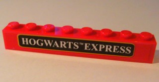 Brick 1 x 8 with White 'HOGWARTS EXPRESS' on Black Background with Gold Border Pattern (Sticker) - Sets 4758 / 10132