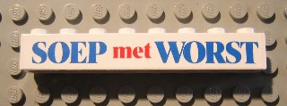 Brick 1 x 8 with Blue and Red 'SOEP met WORST' Text Pattern (Sticker) - Set 1592-2