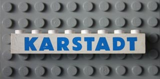 Brick 1 x 8 with Blue 'KARSTADT' Sans-Serif Thick Pattern