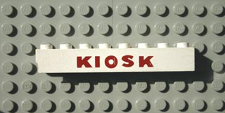 Brick 1 x 8 with Red 'KIOSK' Sans-Serif Thick Pattern