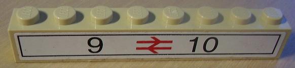 Brick 1 x 8 with Black '9' and '10' and Red Platform Arrows Pattern (Sticker) - Set 4708