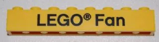 Brick 1 x 8 with Black 'LEGO Fan' Text Pattern on front and 'ANNO 1958' Text Pattern on back