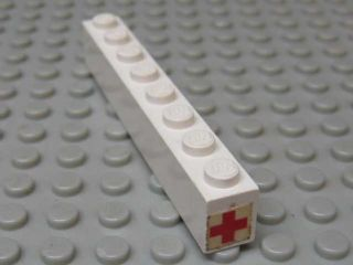 Brick 1 x 8 with Red Cross Pattern on End of Brick (Sticker) - Sets 460-1 / 653-1