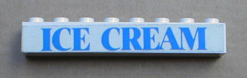 Brick 1 x 8 with Blue 'ICE CREAM' Text Pattern (Sticker) - Set 1592