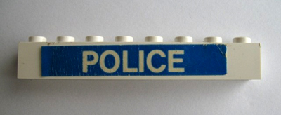 Brick 1 x 8 with White 'POLICE' on Blue Background Pattern (Sticker) - Set 364