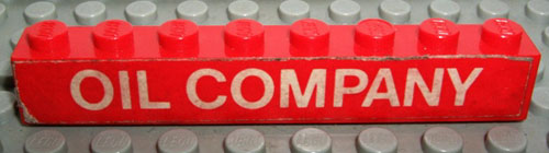 Brick 1 x 8 with White 'OIL COMPANY' Pattern (Sticker) - Set 373-1