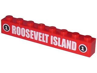 Brick 1 x 8 with White 'ROOSEVELT ISLAND' and '1' in Black Circle Pattern (Sticker) - Set 4852