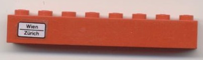 Brick 1 x 8 with 'Wien - Zürich' Pattern on Left Side (Sticker) - Set 7745