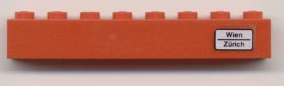 Brick 1 x 8 with 'Wien - Zürich' Pattern on Right Side (Sticker) - Set 7745