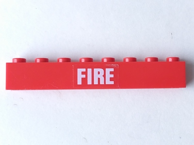 Brick 1 x 8 with White 'FIRE' Pattern (Sticker) - Set 7239