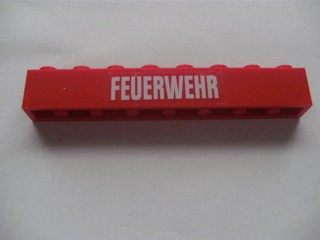 Brick 1 x 8 with White 'FEUERWEHR' Pattern (Sticker) - Set 7239