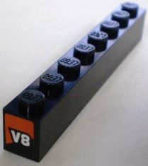 Brick 1 x 8 with 'V8' and Orange Slope Pattern on Both Ends (Stickers) - Set 8898