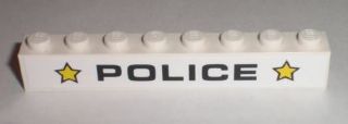 Brick 1 x 8 with Black 'POLICE' and Yellow Stars Pattern (Sticker) - Set 8211