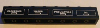 Brick 1 x 8 with White 'ELECTRICS', 'WATER', 'PNEUMATICS' and 'OIL' on Black Background Pattern (Stickers) - Set 7939