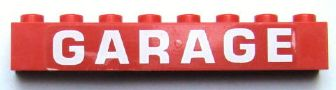 Brick 1 x 8 with White 'GARAGE' Bold Pattern (Sticker) - Set 6383