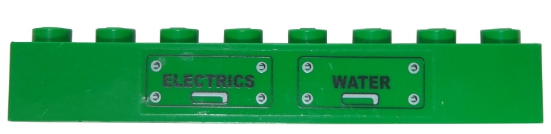 Brick 1 x 8 with Black 'ELECTRICS' and 'WATER' Panels Pattern (Sticker) - Set 7898