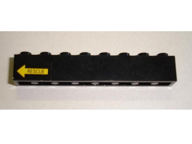 Brick 1 x 8 with Yellow Arrow and 'RESCUE' Pattern Model Left Side (Sticker) - Set 8480