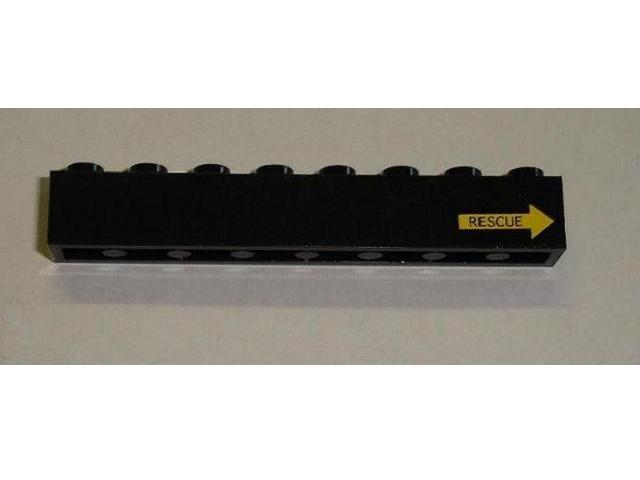 Brick 1 x 8 with Yellow Arrow and 'RESCUE' Pattern Model Right Side (Sticker) - Set 8480