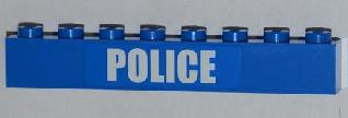 Brick 1 x 8 with White 'POLICE' Bold Narrow Font on Blue Background Pattern (Sticker) - Set 4439