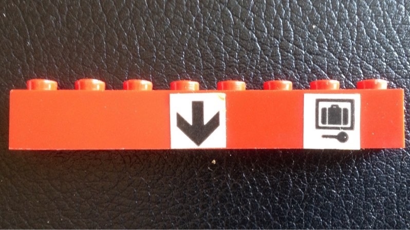 Brick 1 x 8 with Black Arrow, Suitcase and Key on White Background Pattern (Stickers) - Set 148