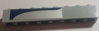 Brick 1 x 8 with Curved Dark Blue Line on Silver Background Pattern Model Left Side (Sticker) - Set 8635