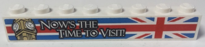 Brick 1 x 8 with White 'NOW'S THE TIME TO VISIT' on United Kingdom Flag (Union Jack) Pattern (Sticker) - Set 40220