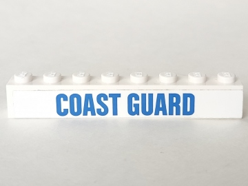 Brick 1 x 8 with Blue 'COAST GUARD' Pattern (Sticker) - Set 60166