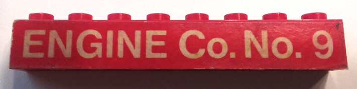Brick 1 x 8 with White 'ENGINE Co. No. 9' Pattern (Sticker) - Set 590