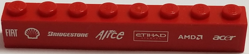 Brick 1 x 8 with 'FIAT', 'SHELL', 'BRIDGESTONE', 'ALICE', 'ETIHAD AIRWAYS', 'AMD' and 'ACER' Pattern (Sticker) - Set 8185