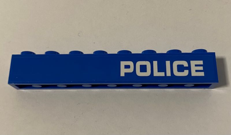Brick 1 x 8 with White 'POLICE' Pattern Model Left Side (Sticker) - Set 60172