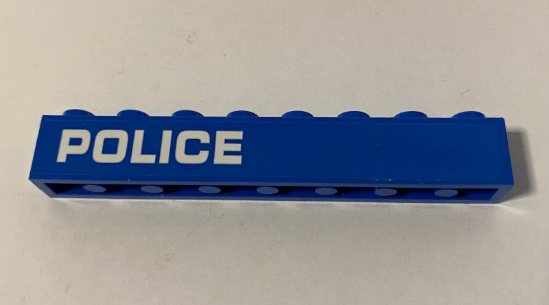 Brick 1 x 8 with White 'POLICE' Pattern Model Right Side (Sticker) - Set 60172