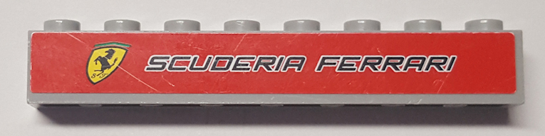 Brick 1 x 8 with Ferrari Logo and Black 'SCUDERIA FERRARI' on Red Background Pattern (Sticker) - Set 8155