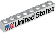 Brick 1 x 8 with Black 'United States' and Flag Pattern Model Left Side