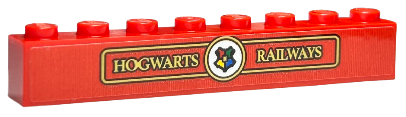 Brick 1 x 8 with Gold 'HOGWARTS RAILWAYS' and Border with Hogwarts Crest / Logo in White Circle Pattern (Sticker) - Set 76423