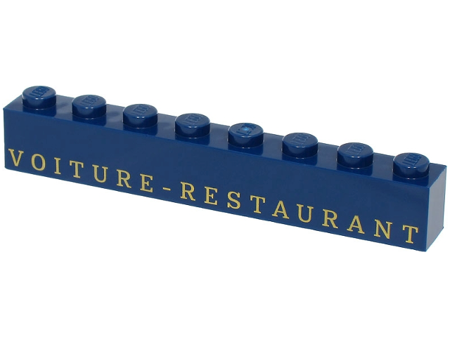 Brick 1 x 8 with Gold 'VOITURE-RESTAURANT' Pattern