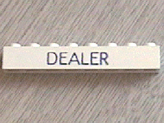 Brick 1 x 8 with Blue 'DEALER' Pattern