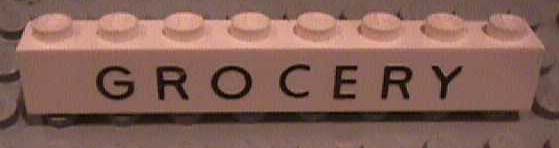 Brick 1 x 8 with Black 'GROCERY' Pattern