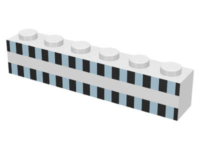 Brick 1 x 6 with Ferry Squares Light Blue and Black in 2 Lines Pattern