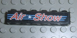Brick 1 x 6 with Red 'Air Show', White Star and 3 Medium Blue Lines on Black Background Pattern (Sticker) - Set 6582 (Undetermined Type)