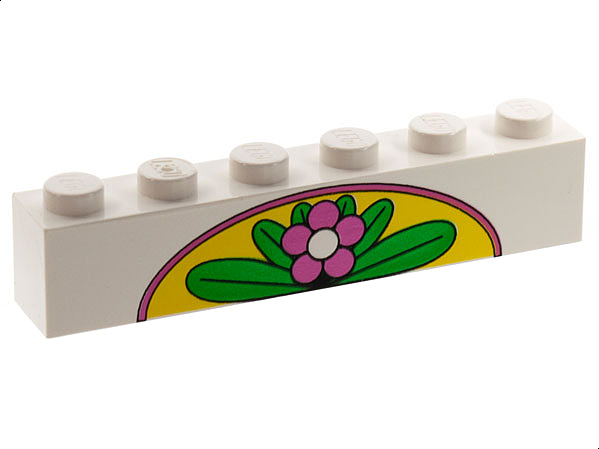 Brick 1 x 6 with Dark Pink Flower and Green Leaves on Yellow Arch Pattern