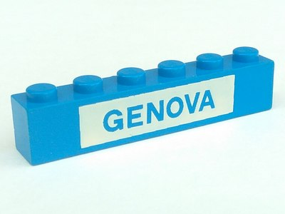 Brick 1 x 6 with Blue in White 'GENOVA' Pattern