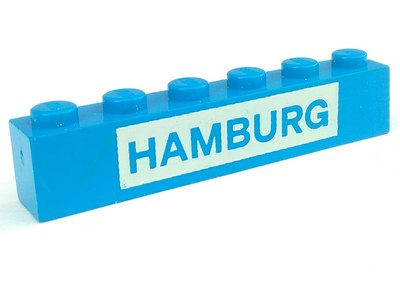 Brick 1 x 6 with Blue in White 'HAMBURG' Pattern