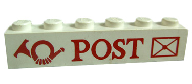 Brick 1 x 6 with Red 'POST', Horn and Envelope Pattern