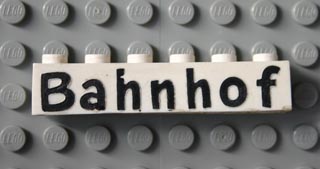 Brick 1 x 6 with Black 'Bahnhof' Pattern