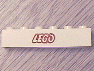 Brick 1 x 6 with Lego Logo Open O Style Red Outline Pattern